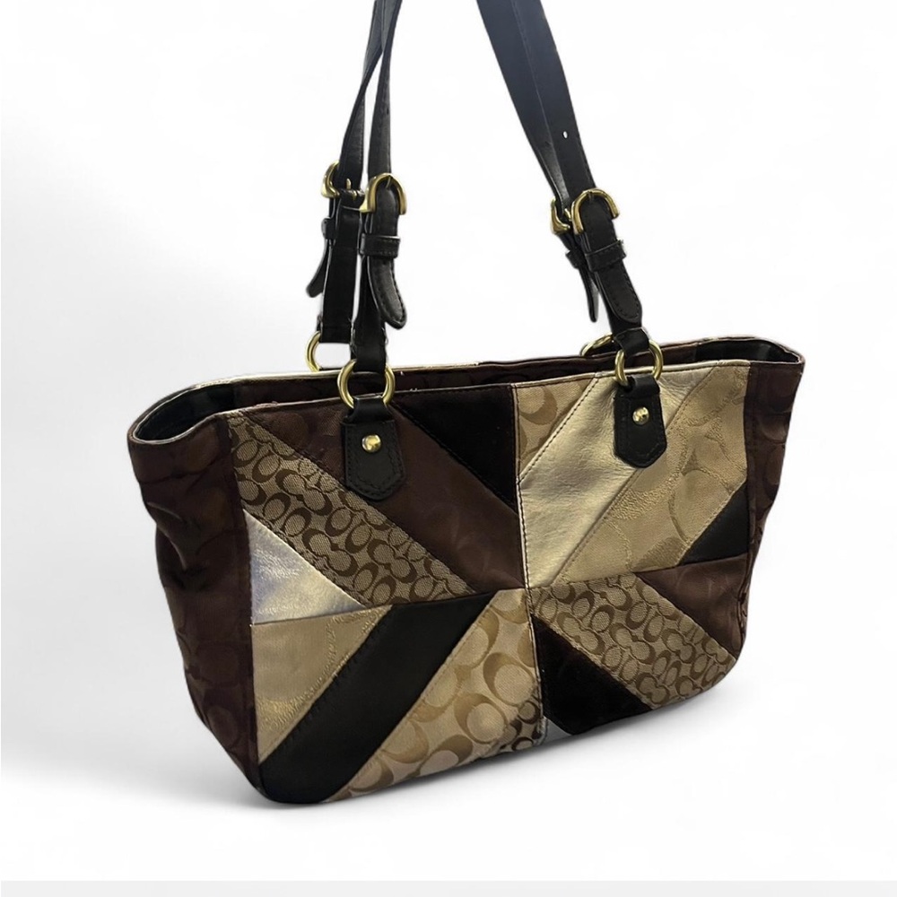 Coach Brown and Tan Geometric Shoulder Bag